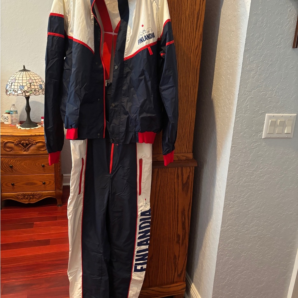 Vintage Yoko Finlandia Ski Suit, suspenders and Jacket, size medium, new